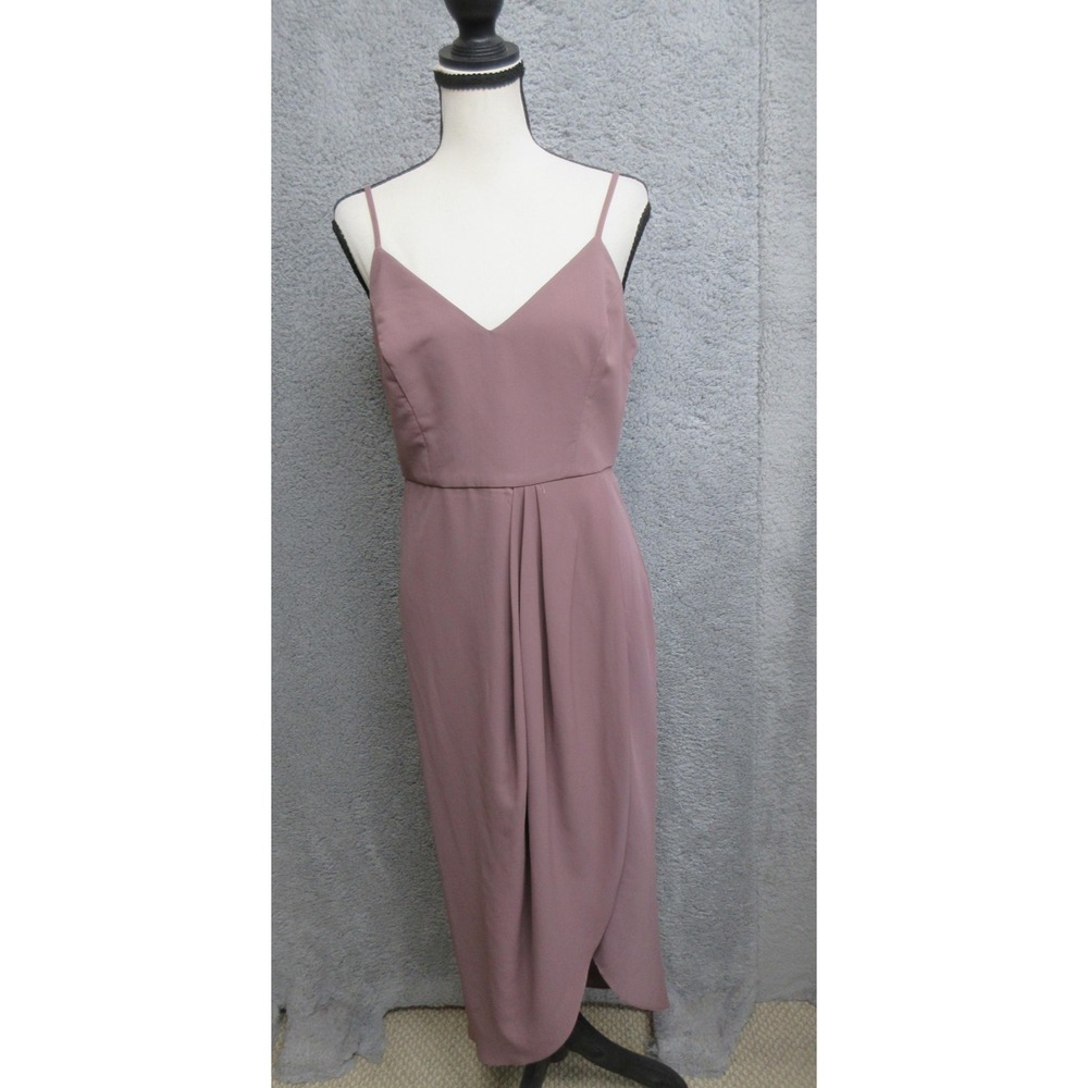 Lulus Reinette Slip Dress Women M Mauve Spaghetti Strap Tulip Midi Wedding Guest
